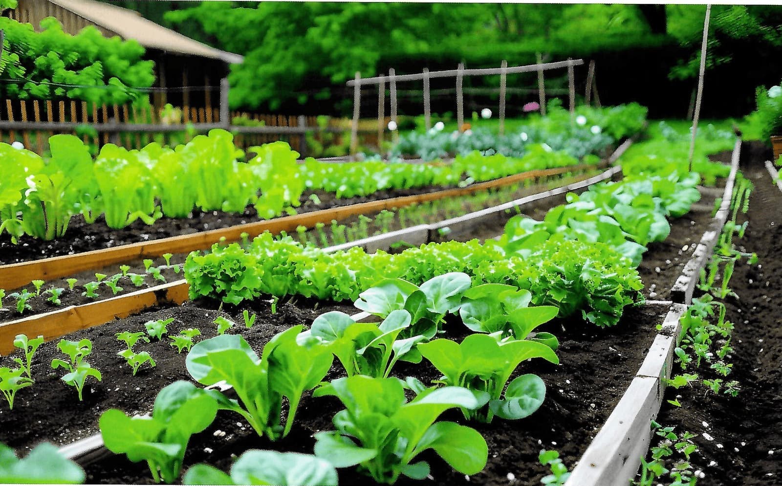 Jonge groenteplanten in een moestuin